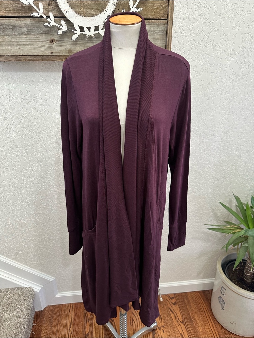 Athleta Long Open-Front Plum Cardigan size Medium Petite